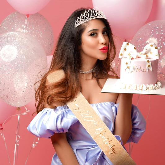 CIEHER rose gold crown with rhinestones for a princess-worthy look.