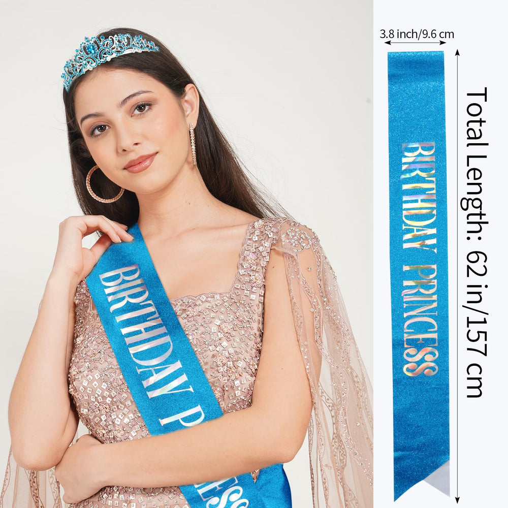 CIEHER blue crown dazzles with gems under party lights