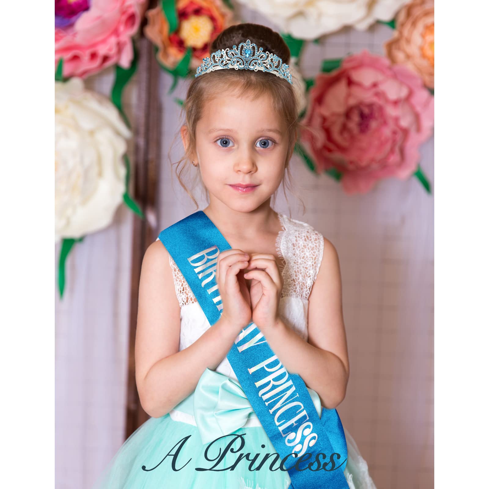 CIEHER blue birthday sash in glitter fabric enhances party outfits