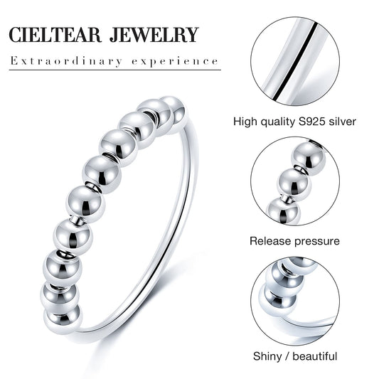 CIELTEAR fidget ring close-up highlights sterling silver finish and minimalist design