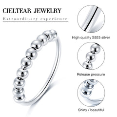 CIELTEAR fidget ring close-up highlights sterling silver finish and minimalist design