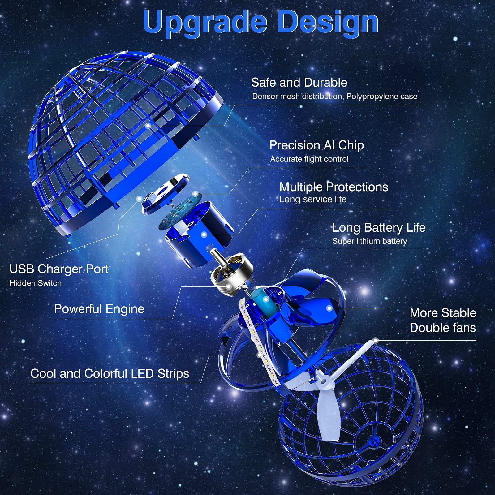 Ciniffo Flying Orb Ball Toy USB-charging helps quick setup and reuse.