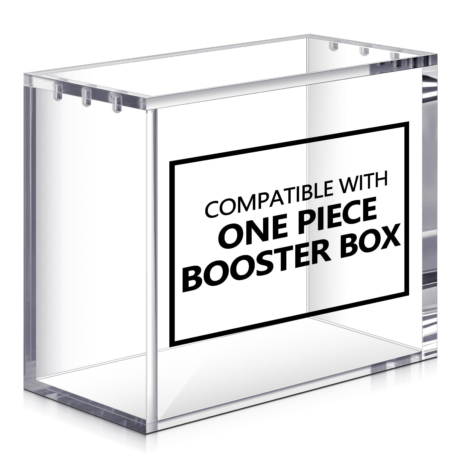 Cinnvoice acrylic display case side view showing a stackable booster-box display