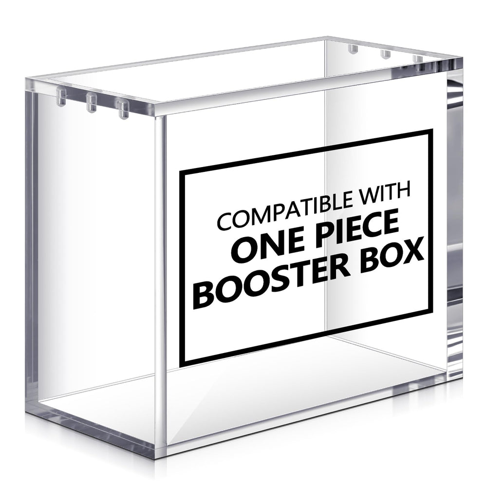 Cinnvoice acrylic display case side view showing a stackable booster-box display
