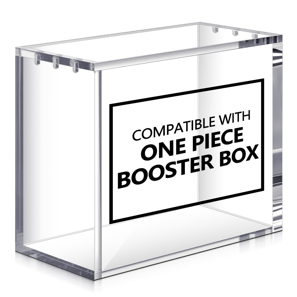 Cinnvoice acrylic display case side view showing a stackable booster-box display