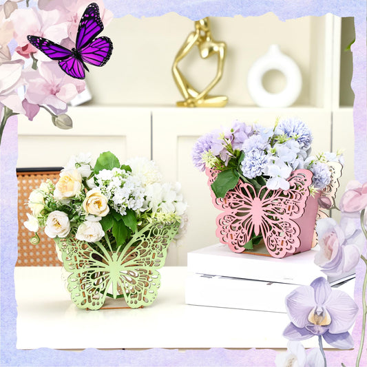 Cinnvoice wooden butterfly centerpiece purple design ideal for weddings and tea parties