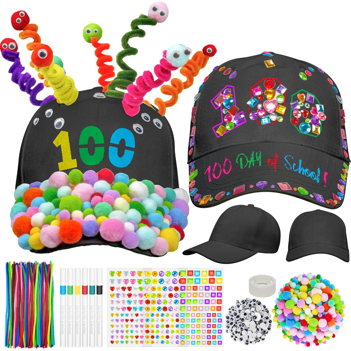 Cinrobiye 100 Days hat kit blank hats ready for decoration and creativity