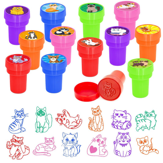 Cinrobiye 24Pcs Cat Stampers assortment with vibrant designs for party favors