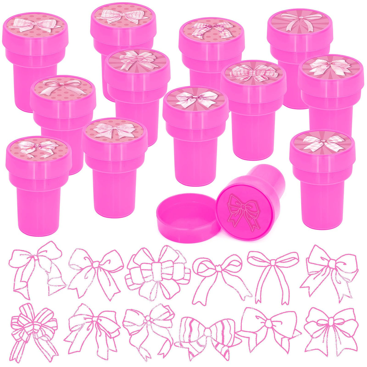 Cinrobiye coquette pink bow stampers 24-pack ideal for festive party favors.