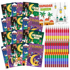 Cinrobiye Ramadan coloring book set with stacking crayons for creative activities.