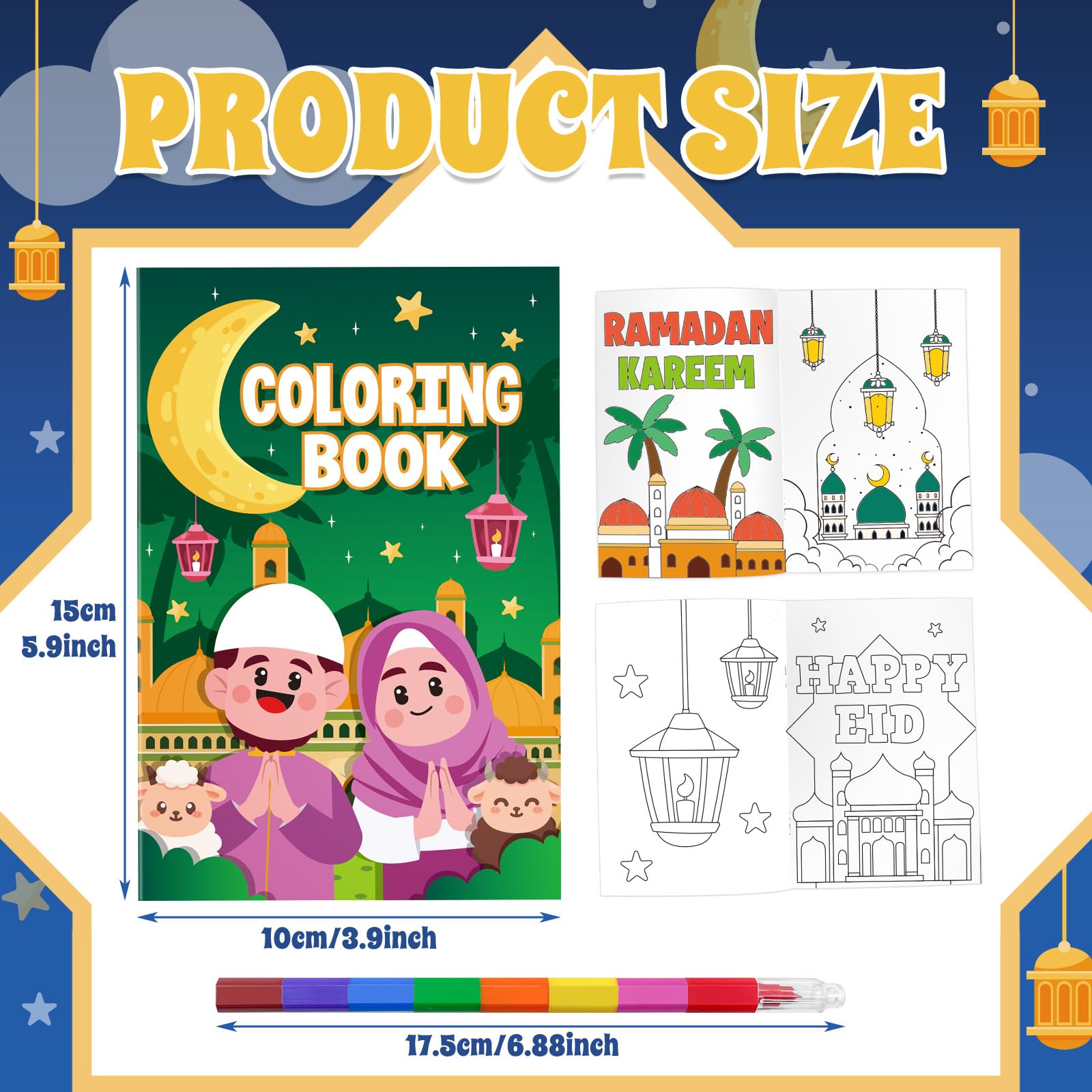 Cinrobiye 24 Ramadan designs on sturdy 12-page books for durable coloring.