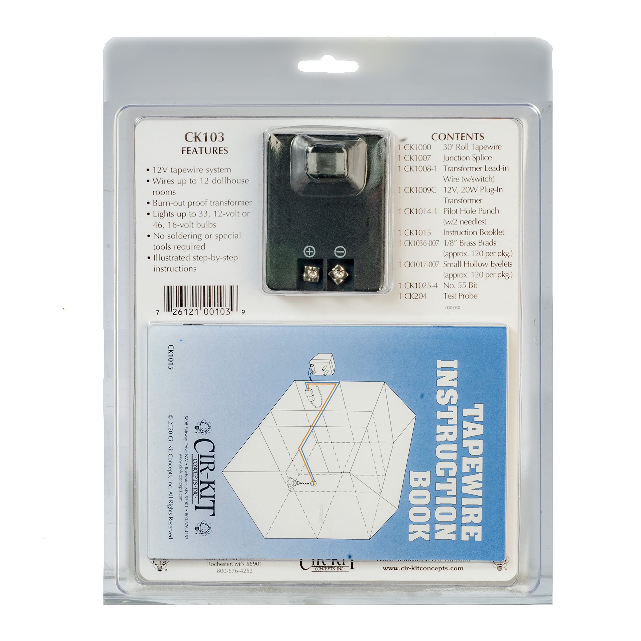 Cir-Kit Concepts CK103 contents for wiring a 10–12 room dollhouse with everything needed