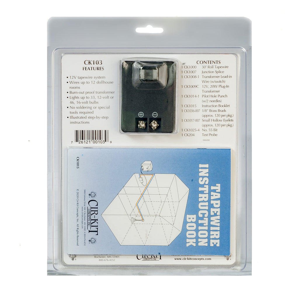 Cir-Kit Concepts CK103 contents for wiring a 10–12 room dollhouse with everything needed