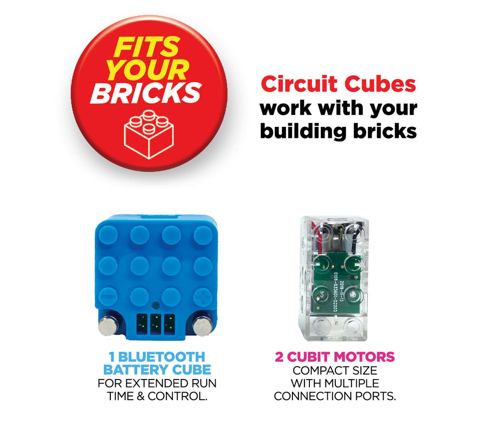 Circuit Cubes Cubit Motors enable moving builds for kinetic play.