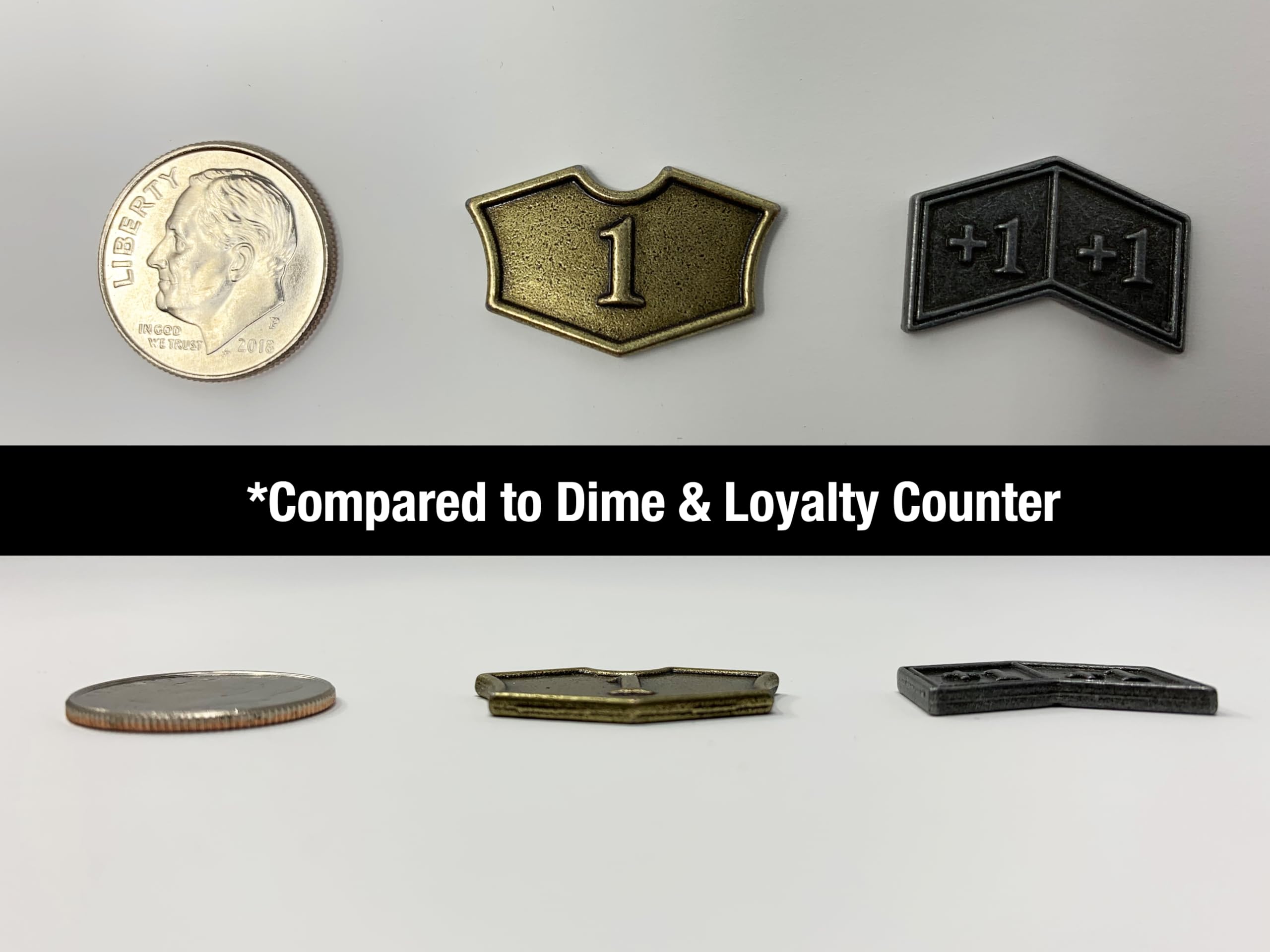 Citadel Black 20mm tokens on a playmat, compact and unobtrusive.