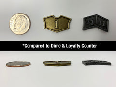 Citadel Black 20mm tokens on a playmat, compact and unobtrusive.