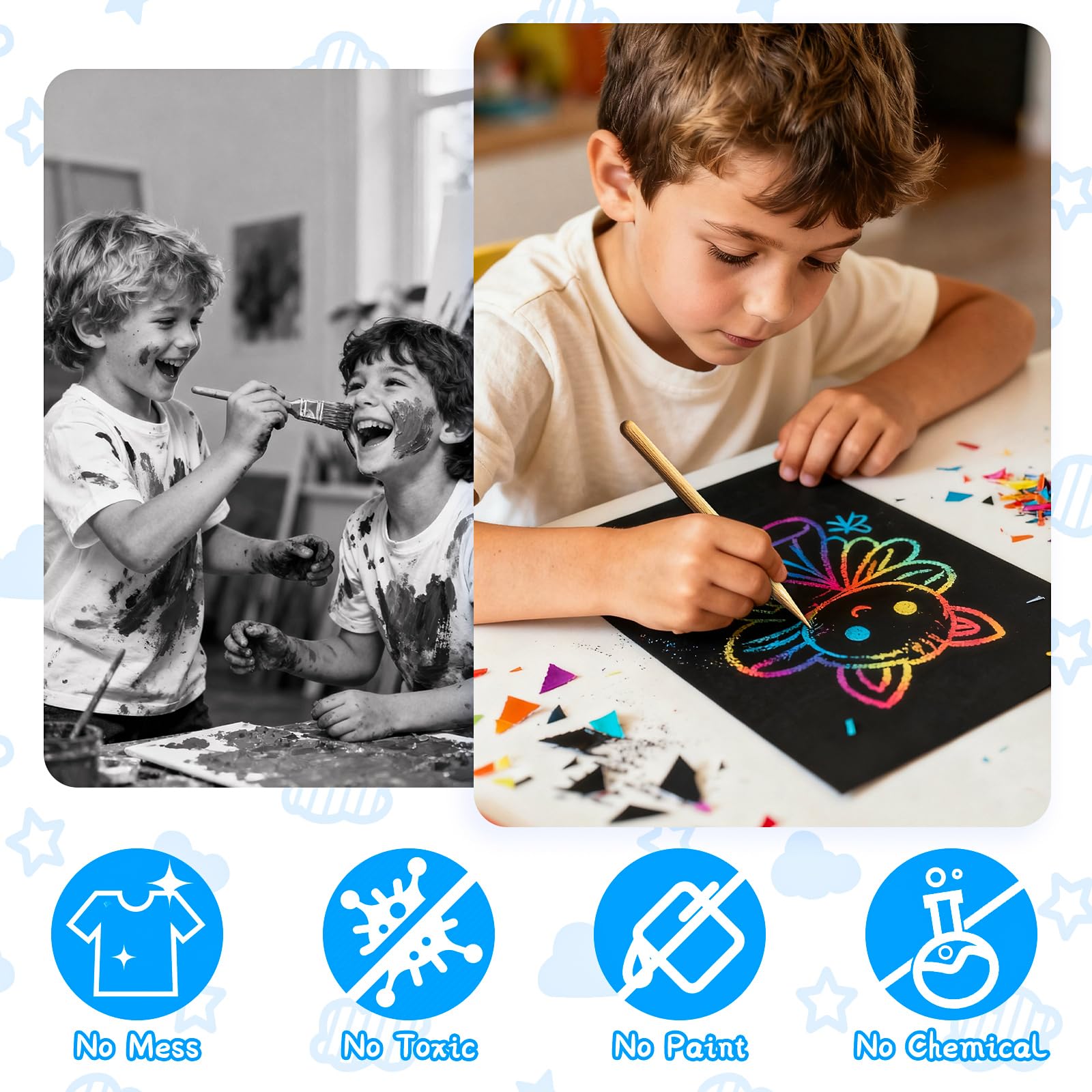Cityrosy kids scratch art demo reveals vibrant patterns.