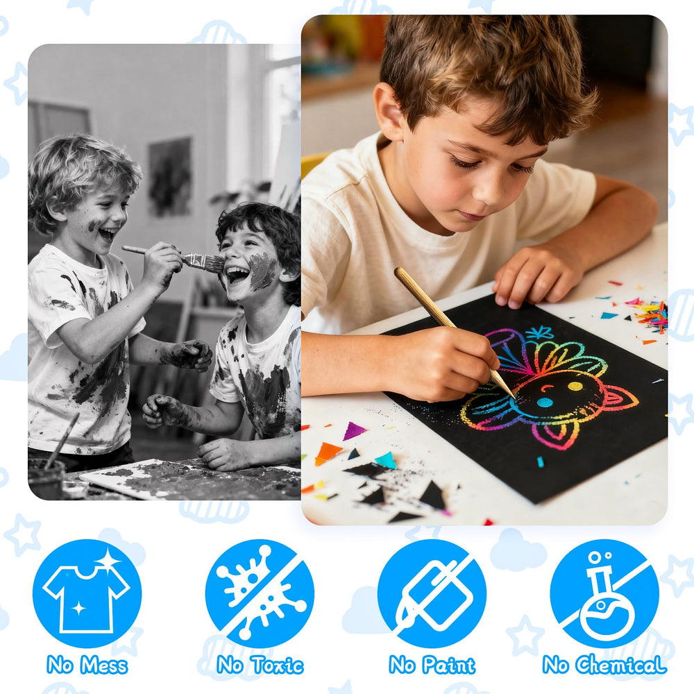 Cityrosy kids scratch art demo reveals vibrant patterns.