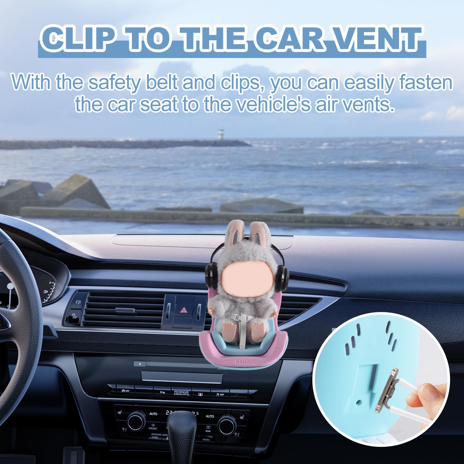 Ciunura doll car seat air vent clip adds space-saving car decor.