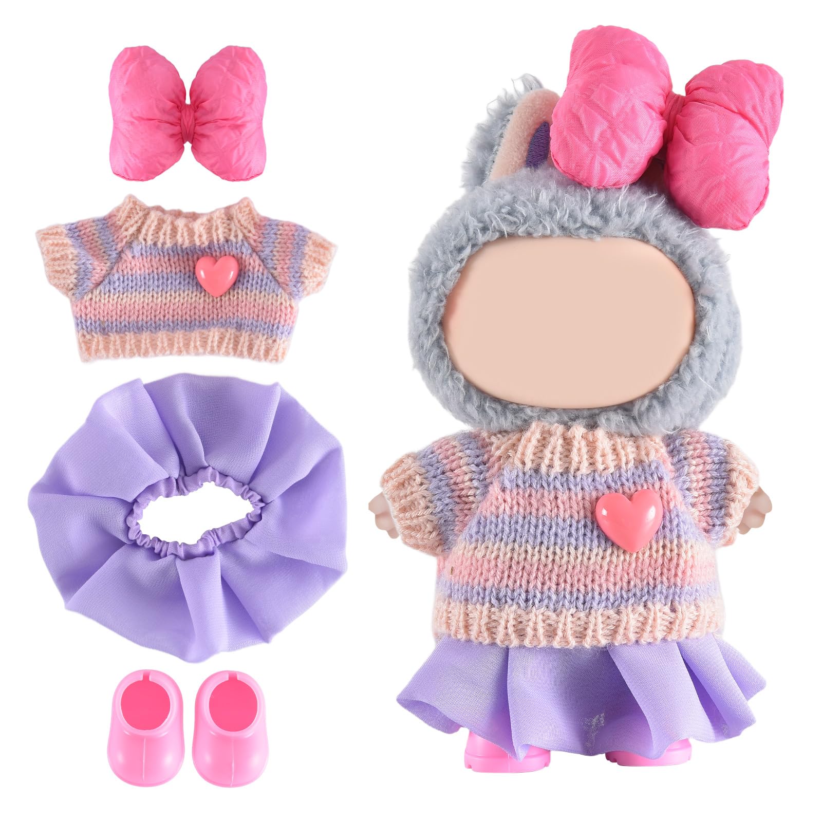 Ciunura Labubu doll clothes sweater purple, soft knit for snug fit.