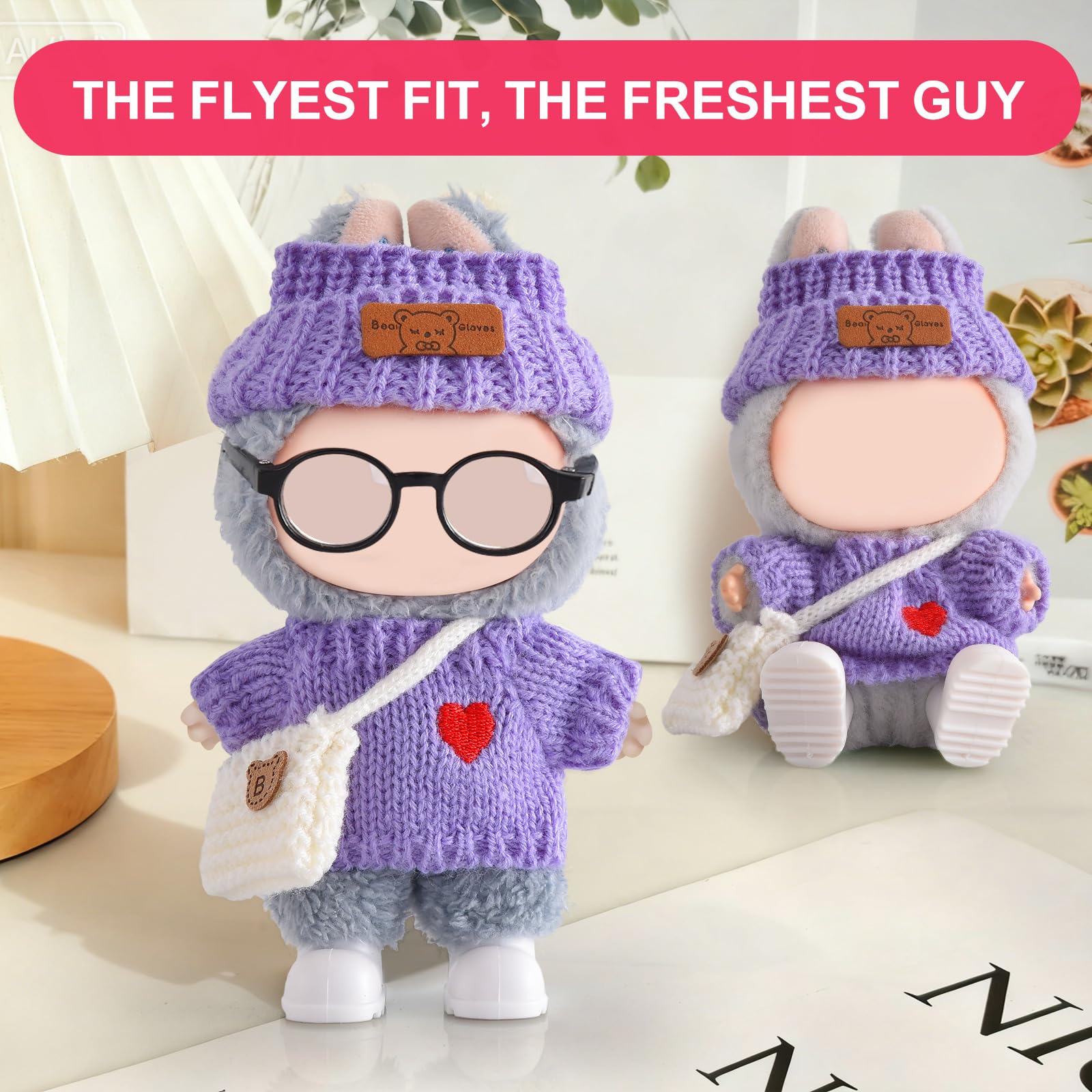 Ciunura Labubu doll hat in purple adds outfit charm