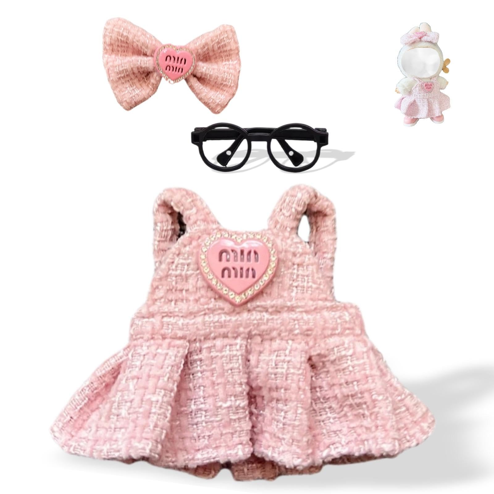 Ciunura Labubu doll outfit in pink tweed adds boutique charm for display and play.