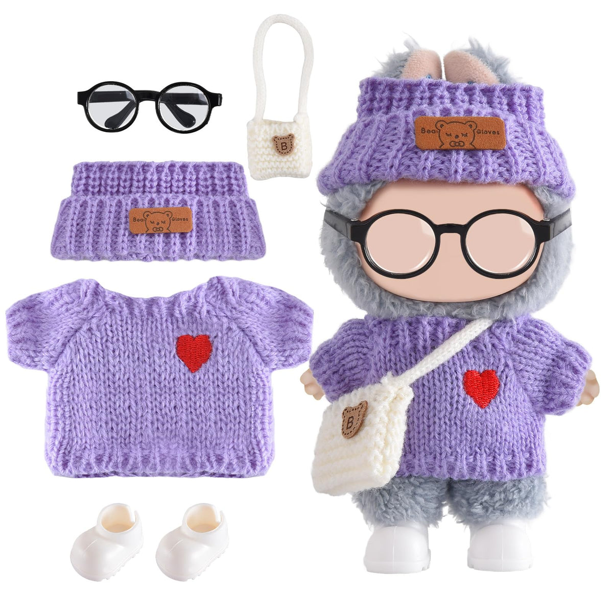 Ciunura Labubu doll sweater in purple for cozy dress-up sessions