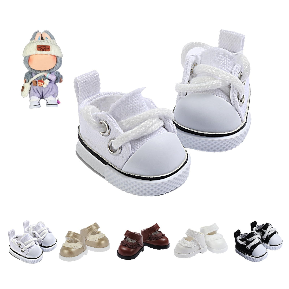 Ciunura Lububu white canvas doll shoes close-up with cute stitching details