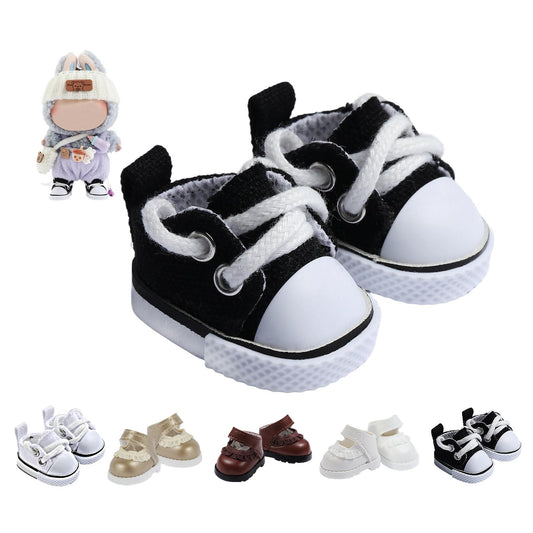Ciunura premium doll shoes for Lububu 4-7in dolls—front view shows sleek black canvas for versatile outfits.