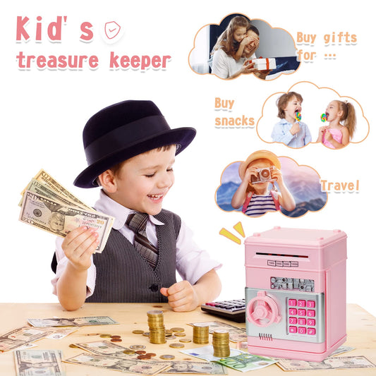 civan piggy bank pink open lid reveals slot for coins and paper money