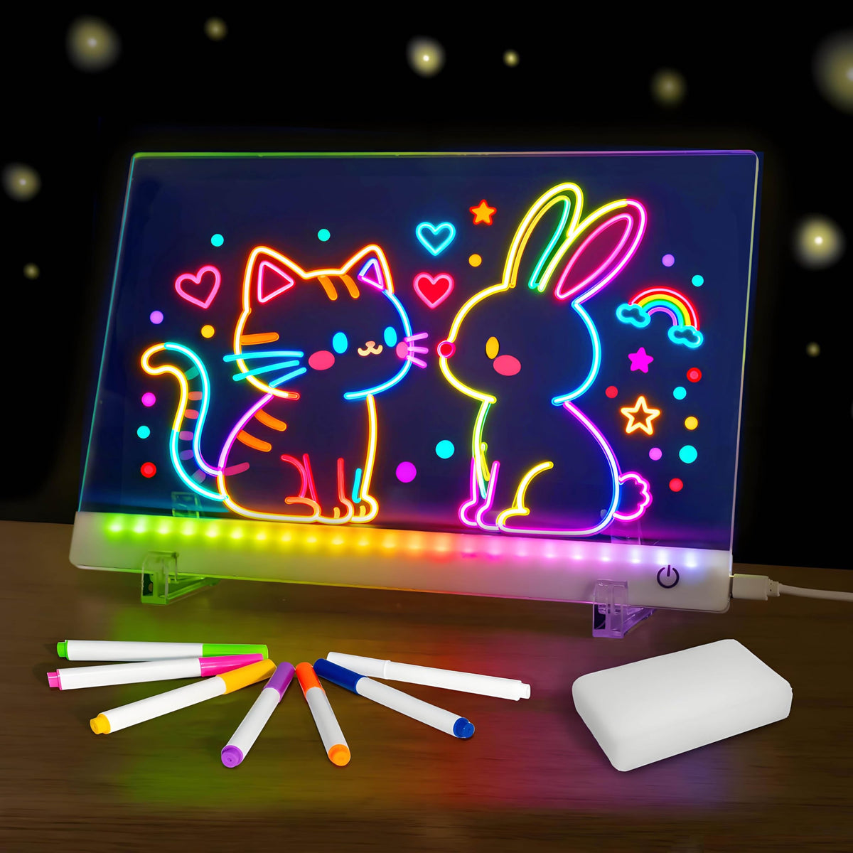 Civan LED drawing board glows with bright colors for art and learning.