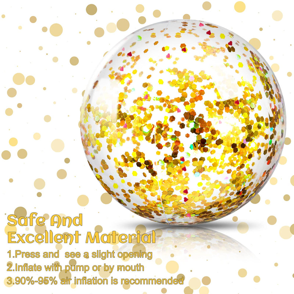 Civaner clear inflatable beach ball shows shimmering confetti for photos.