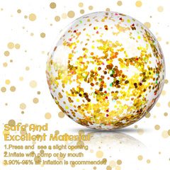 Civaner clear inflatable beach ball shows shimmering confetti for photos.