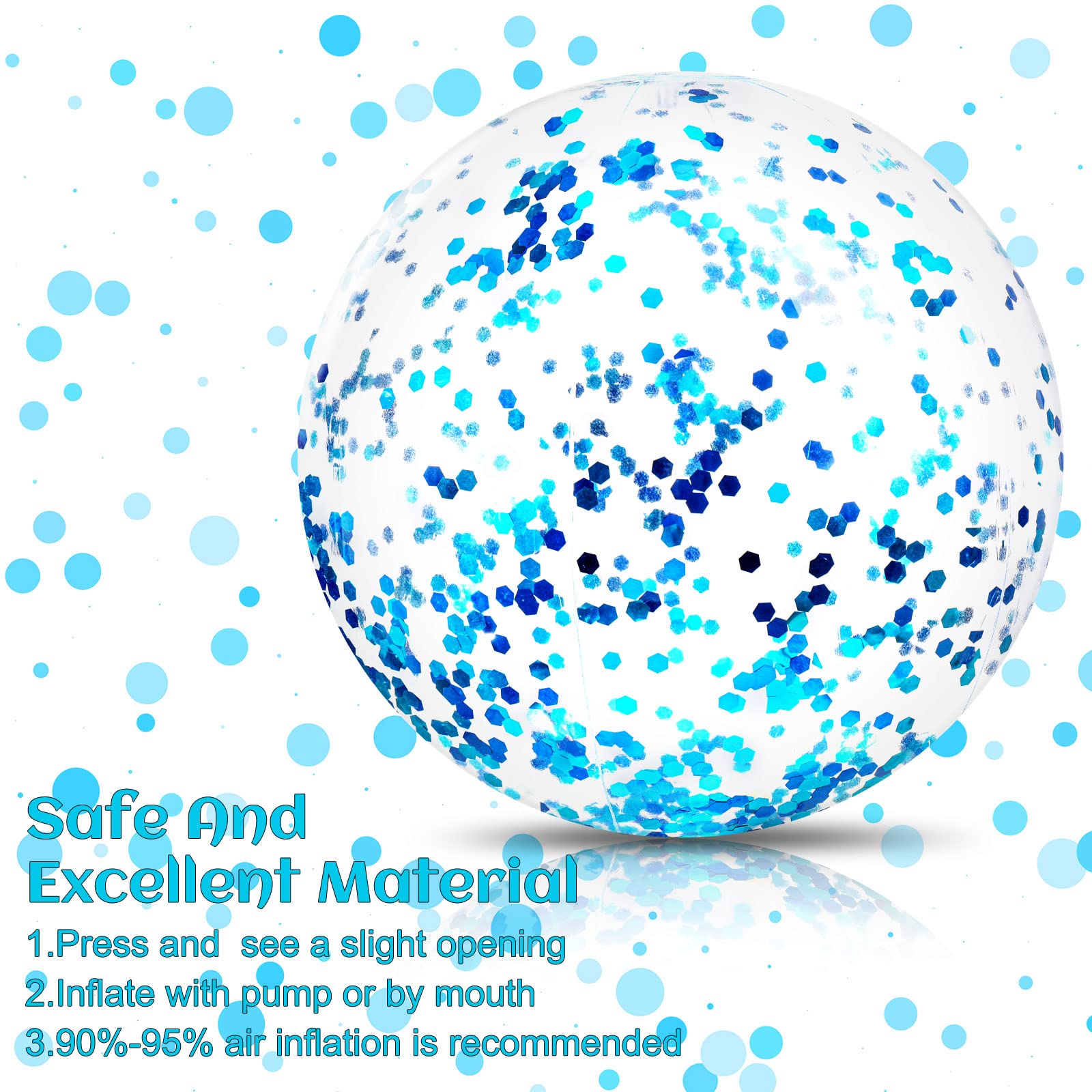 Civaner confetti clear inflatable ball with blue glitter for celebrations.