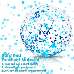Civaner confetti clear inflatable ball with blue glitter for celebrations.