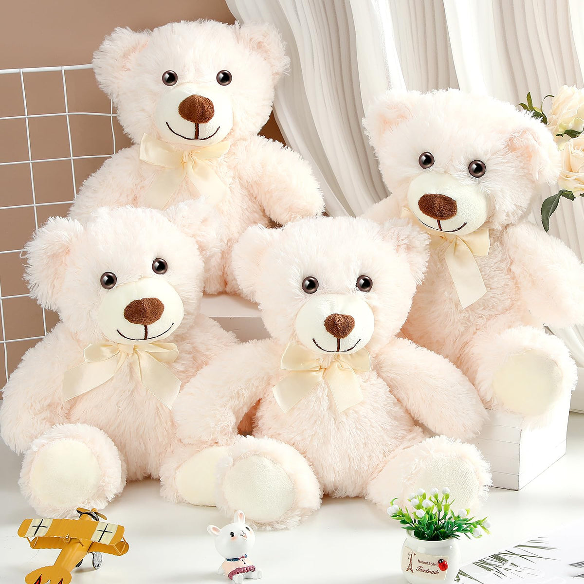 Civaner four-pack white teddy bears with soft plush for hugs and decor