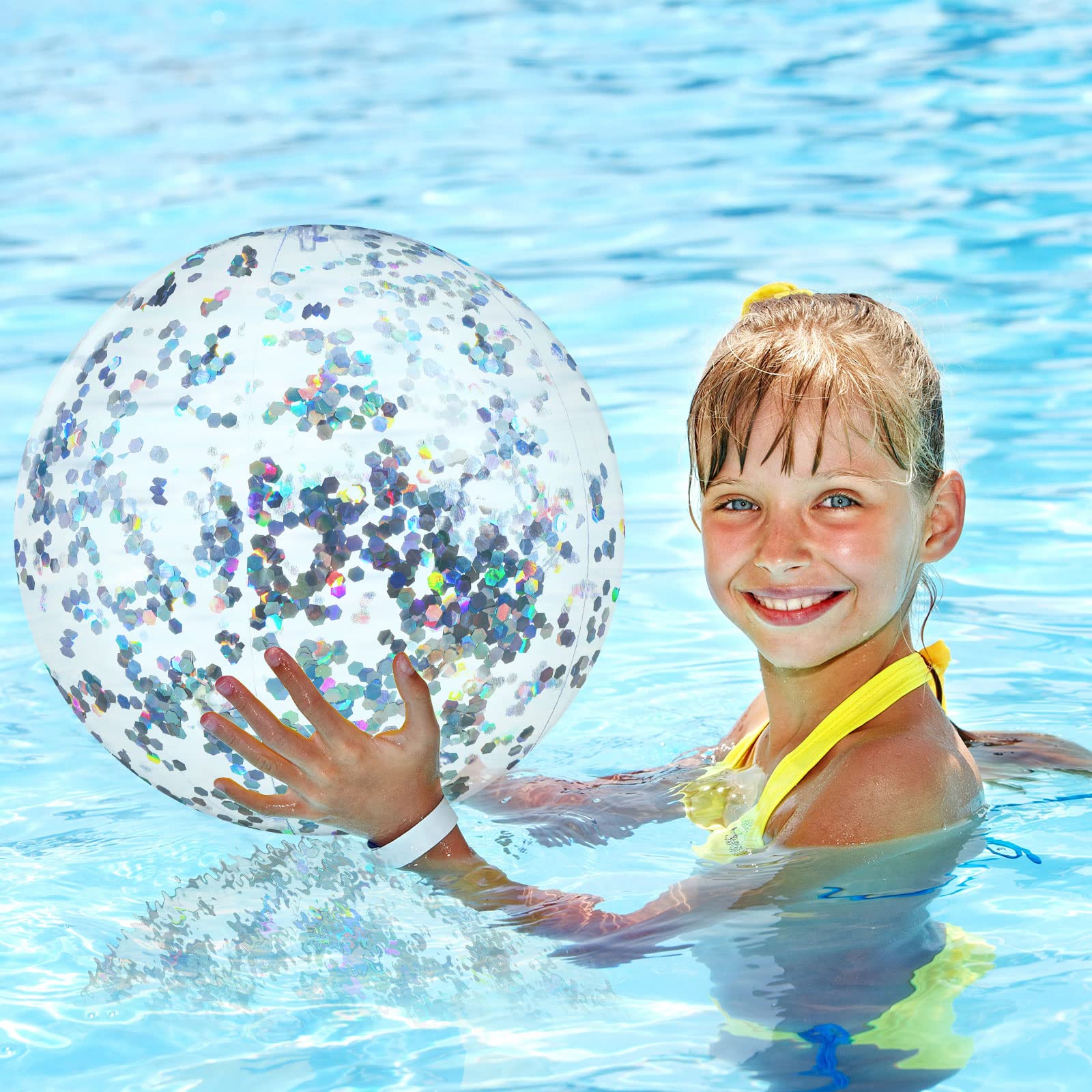 Civaner 16in silver glitter ball creates pool party shine.