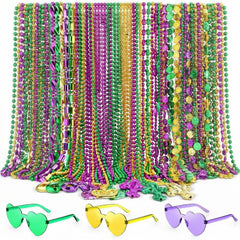 Civaner Mardi Gras beads and heart sunglasses set adds festive color to parties.