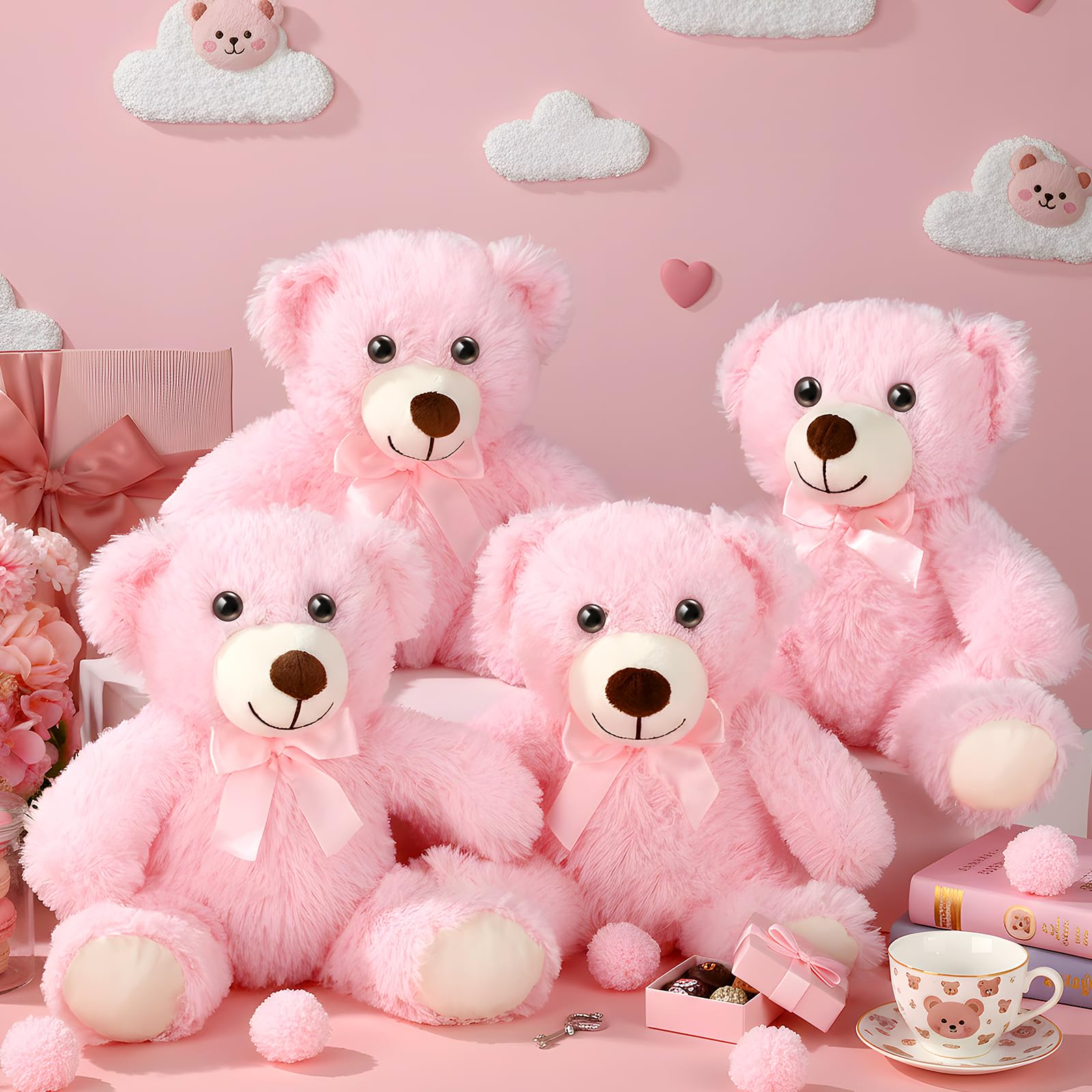 Civaner pink teddy bears four-pack ready for gifting and hugs.