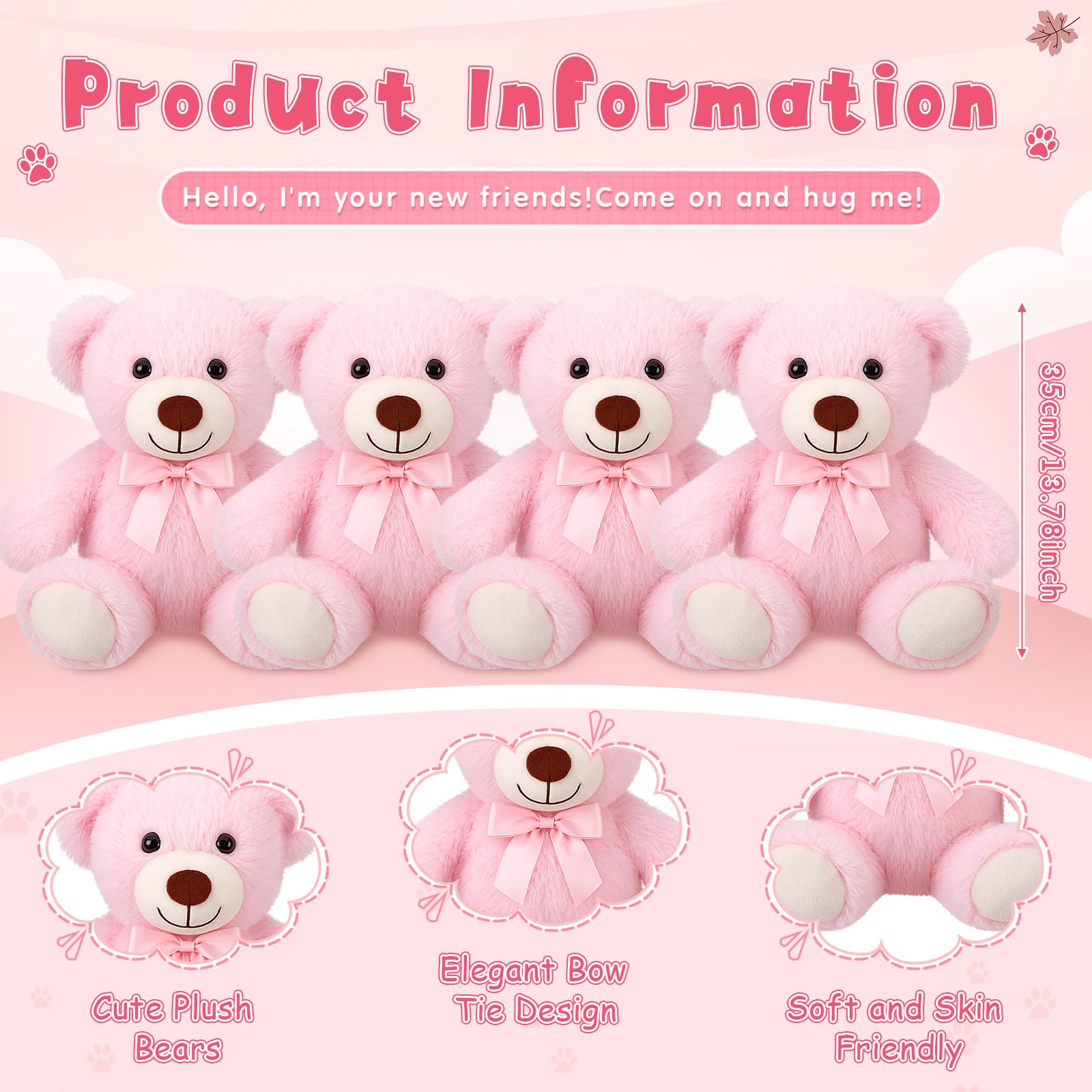 Civaner pink teddy bear close-up showcases soft plush texture.