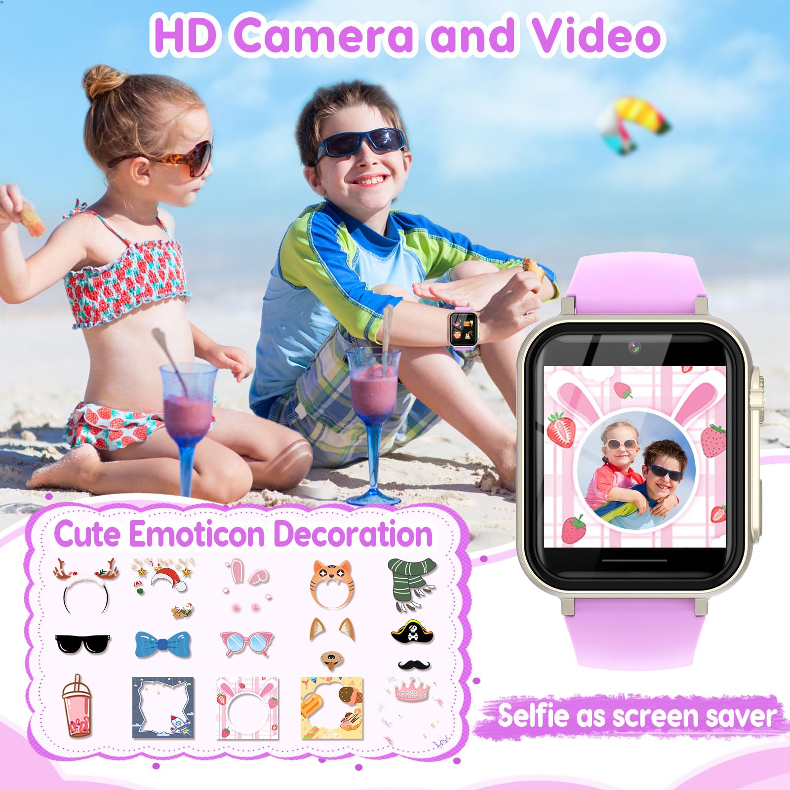 CJC Kids Smart Watch purple camera capturing moments with fun effects