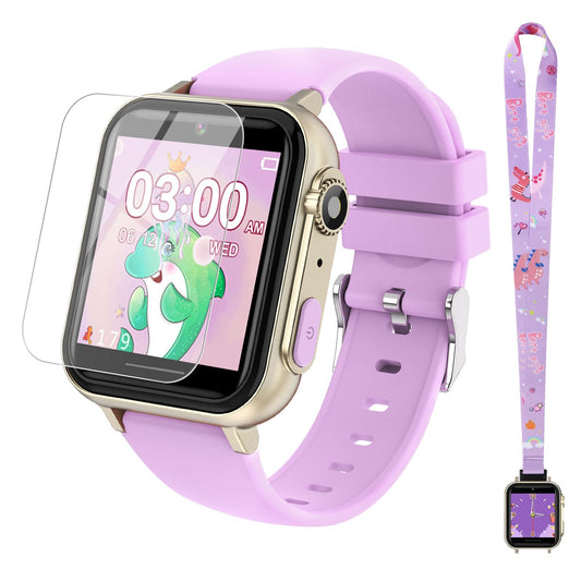 CJC Kids Smart Watch purple home screen showing a kid-friendly interface