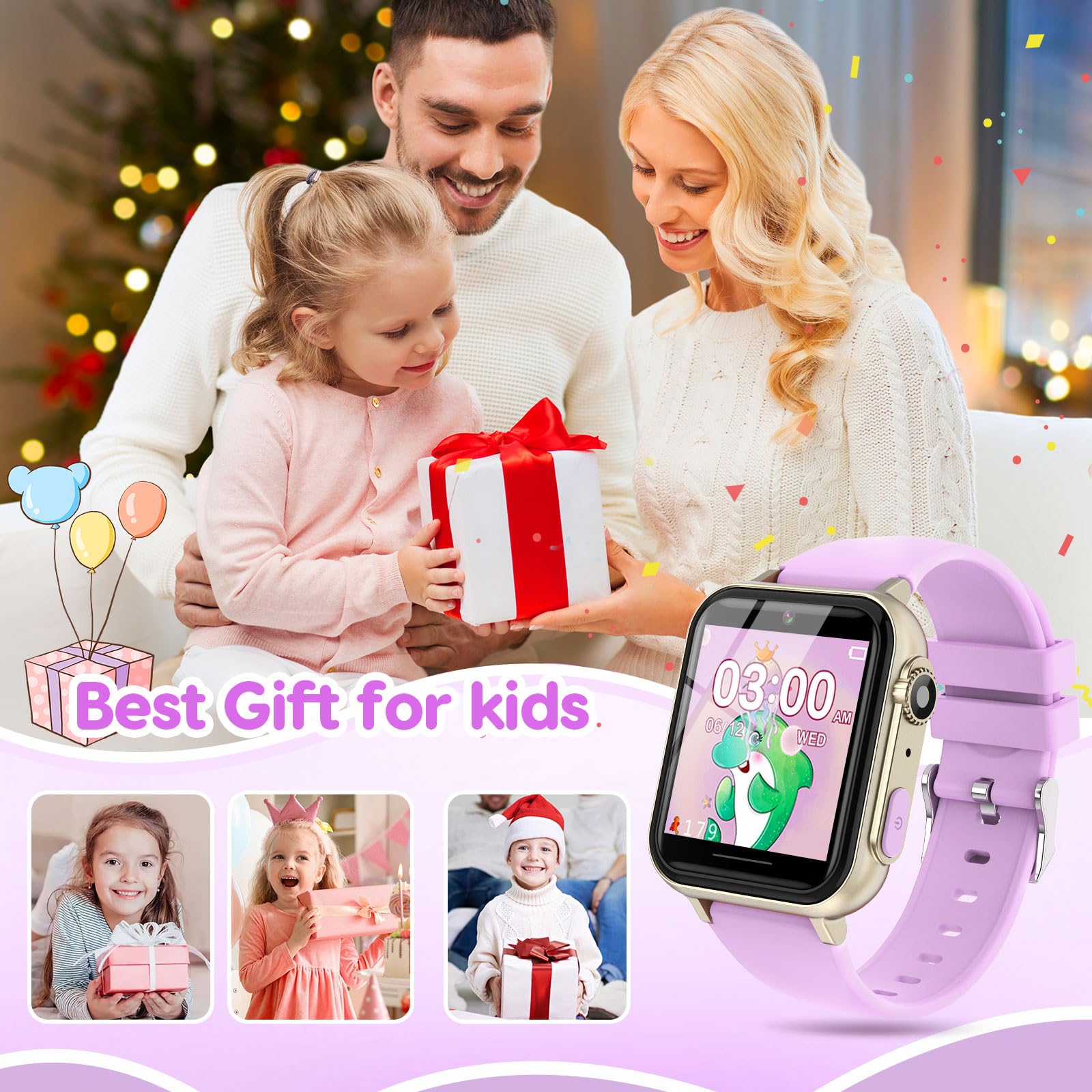 CJC Kids Smart Watch purple screen protector protecting the display