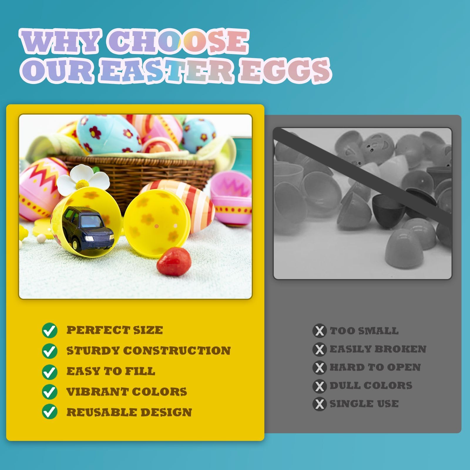 CJYGEGE 3-inch jumbo egg set with bold colors, eye-catching baskets.