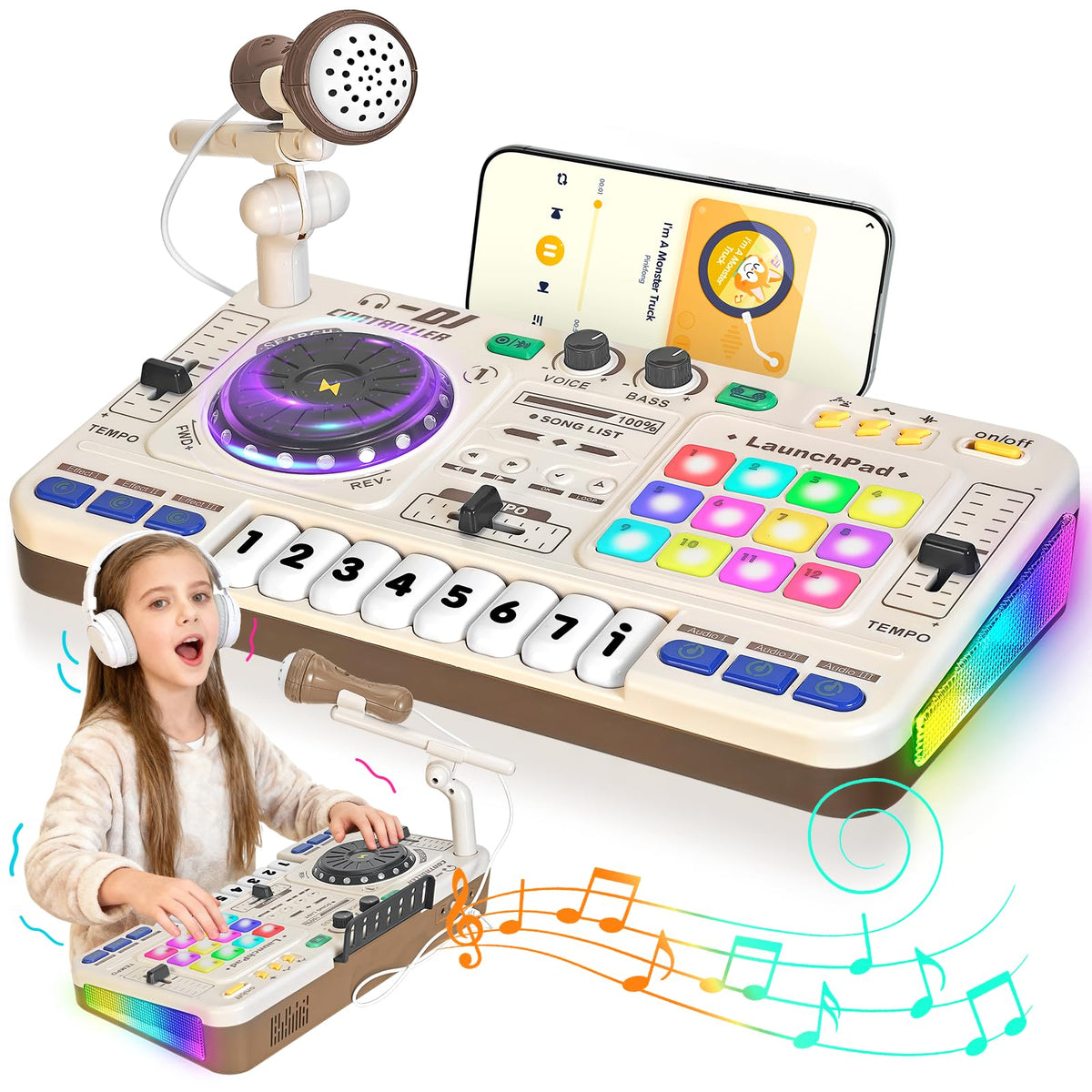 CL FUN Toddler DJ Mixing Table with vibrant lights for imaginative play.