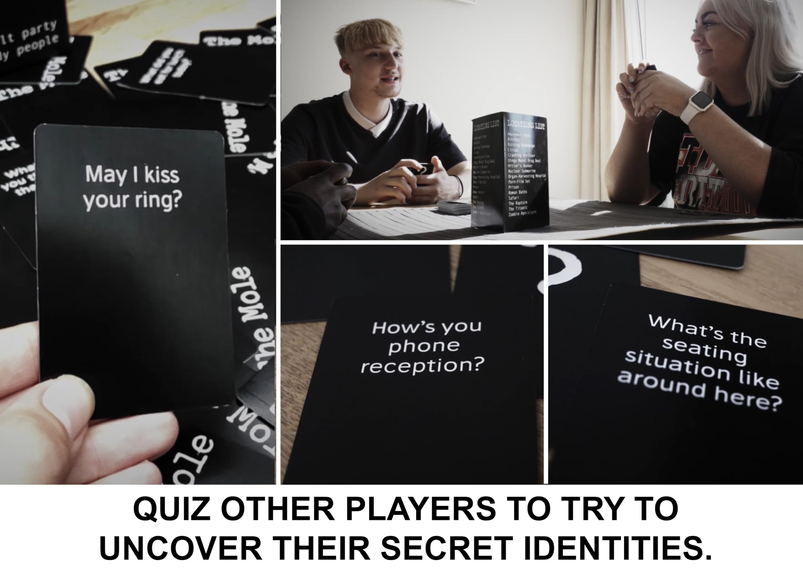 Clarendon Games The Mole question cards guide playful interrogations and reveal subtle clues.