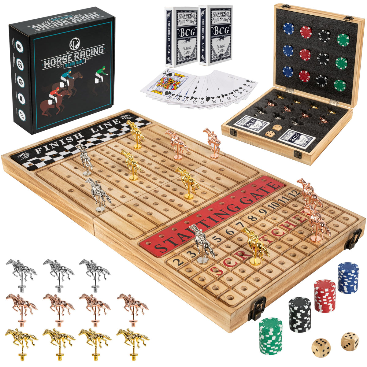Classic Decor Horse Racing Board Game board with charred wood finish for stylish play and display.