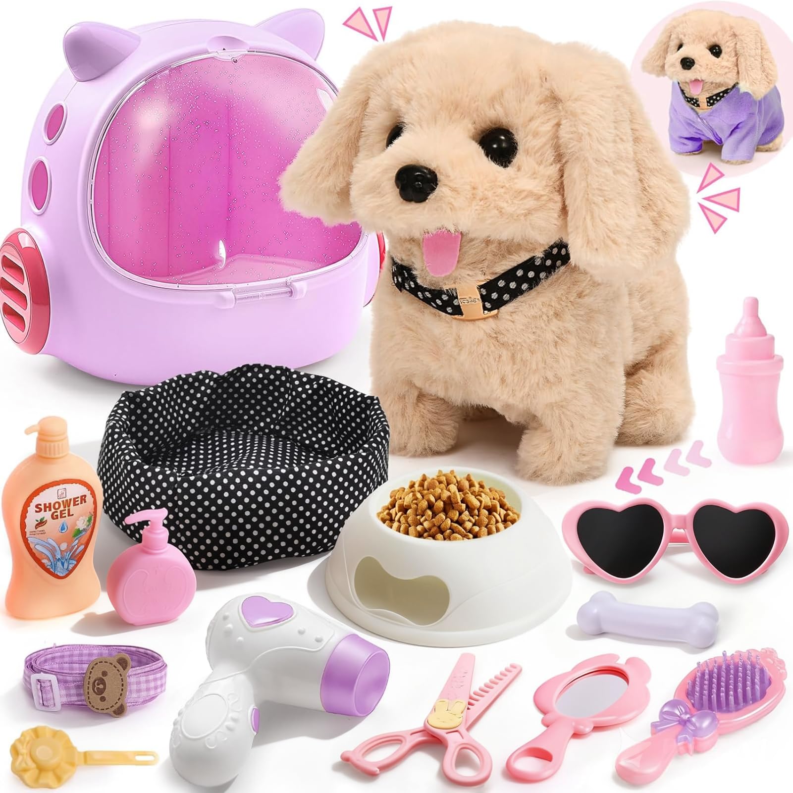 Cleboen 17pcs robot dog toy with walk and bark action for immersive pretend play.