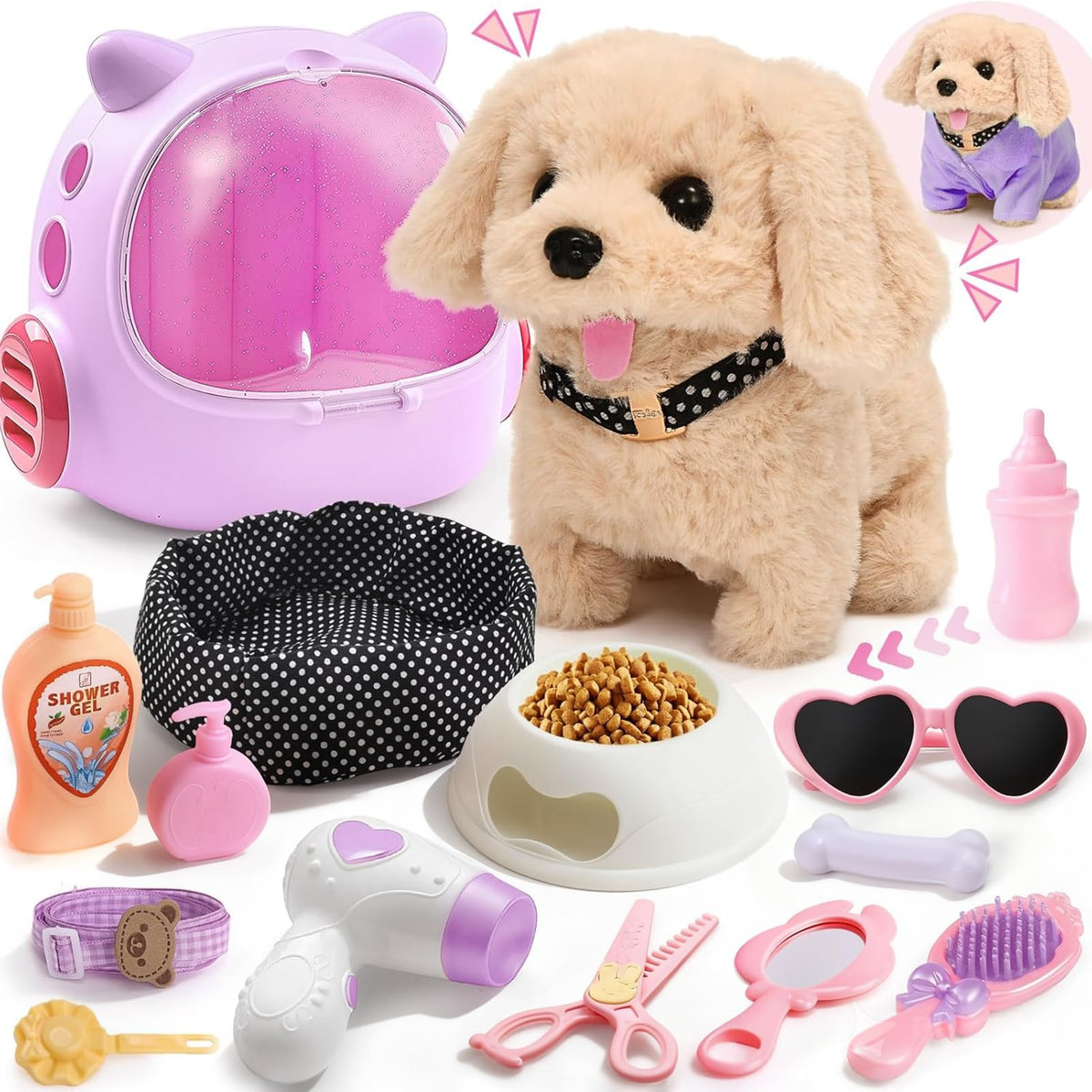 Cleboen 17pcs robot dog toy with walk and bark action for immersive pretend play.