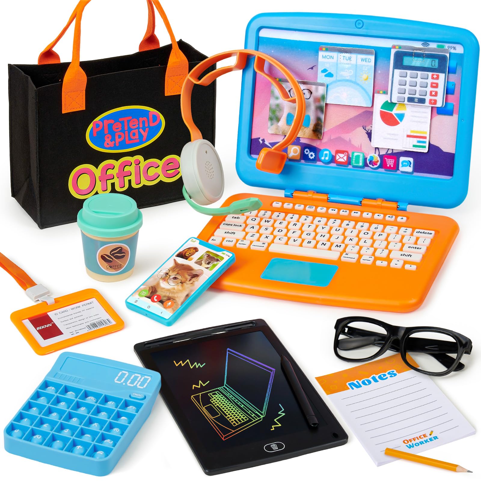 Cleboen pretend office laptop with clickable buttons for imaginative learning